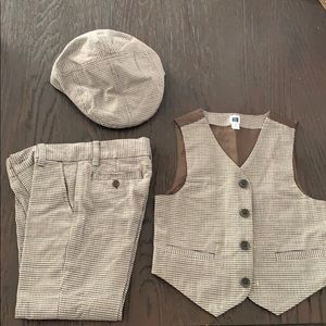 Janie and Jack brown herringbone pant, vest, hat